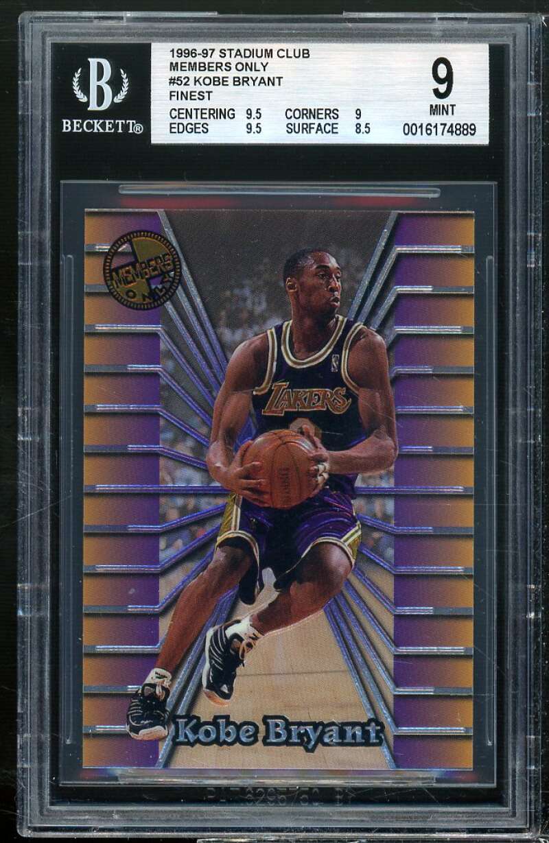 Kobe Bryant Rookie Card 1996-97 Stadium Club MO Finest #52 BGS 9 (9.5 9 9.5 8.5) Image 1