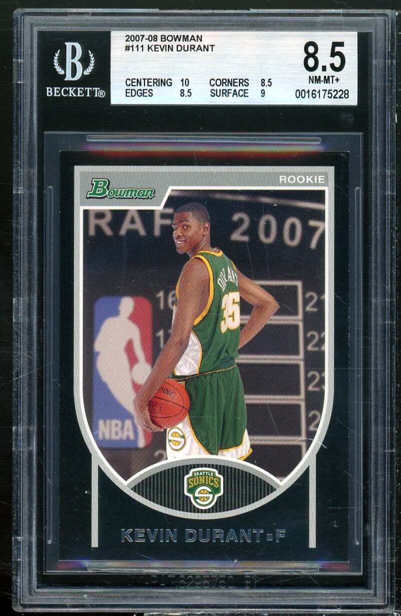 Kevin Durant Rookie Card 2007-08 Bowman #111 BGS 8.5 (10 8.5 8.5 9) Image 1