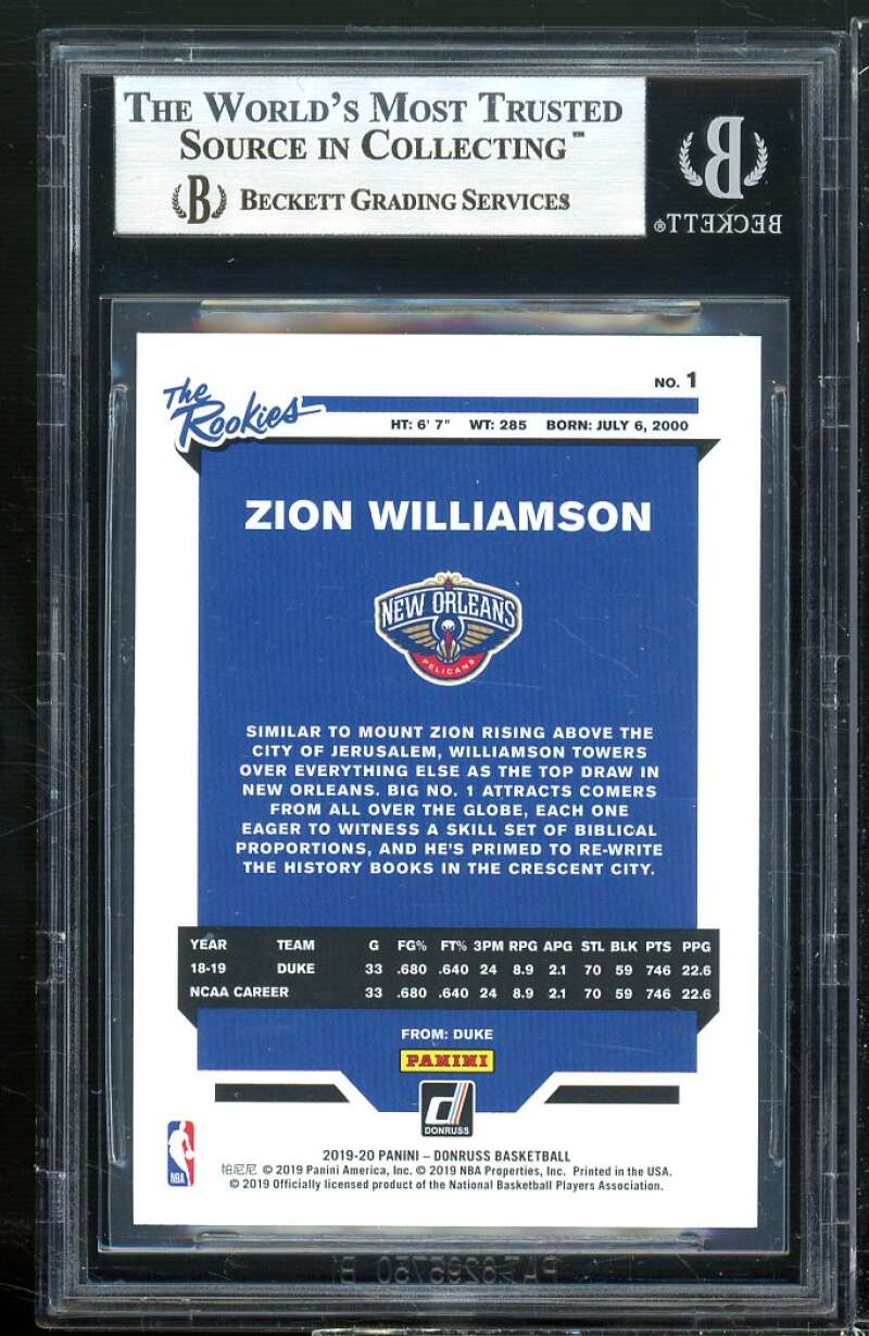 Zion Williamson Rookie Card 2019-20 Donruss The Rookies #1 BGS 9 Image 2