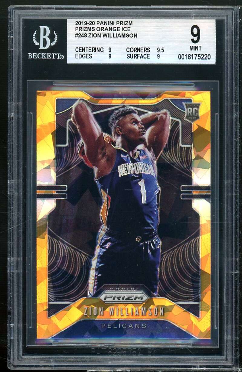 Zion Williamson Rookie Card 2019-20 Panini Prizm Prizms Orange Ice #248 BGS 9 Image 1