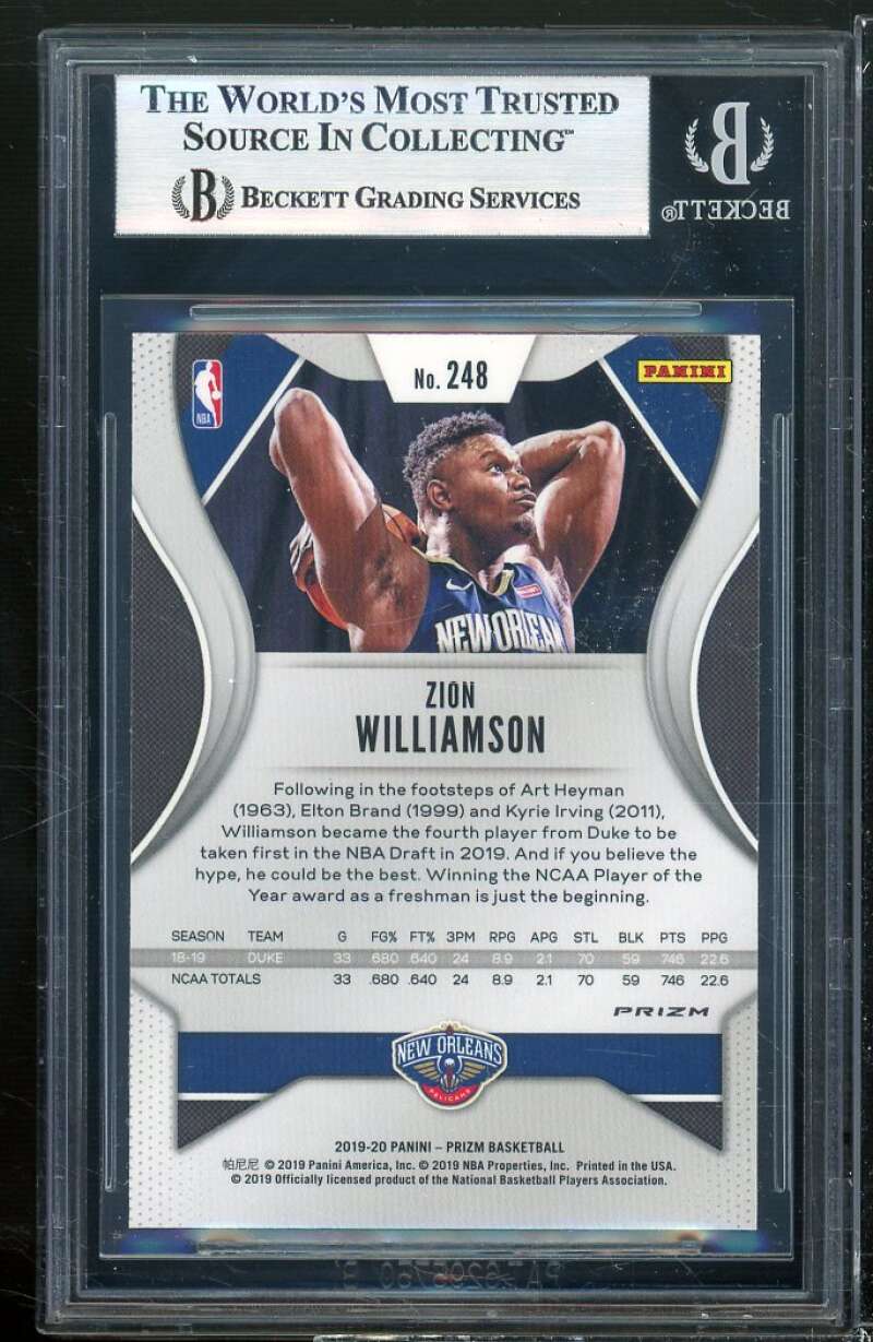 Zion Williamson Rookie Card 2019-20 Panini Prizm Prizms Orange Ice #248 BGS 9 Image 2