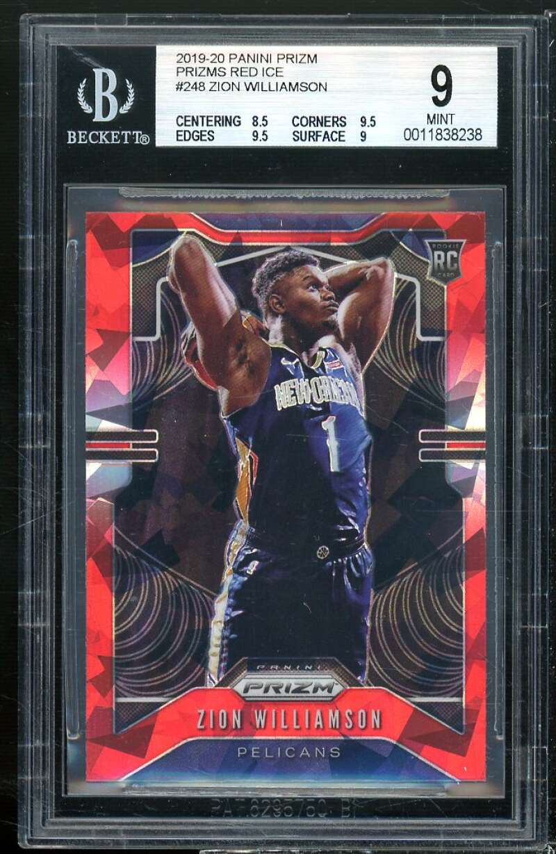 Zion Williamson Rookie Card 2019-20 Panini Prizm Prizms Red Ice #248 BGS 9 Image 1