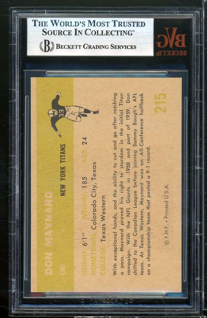 Don Maynard Rookie Card 1961 Fleer #215 BGS BVG 7 Image 2