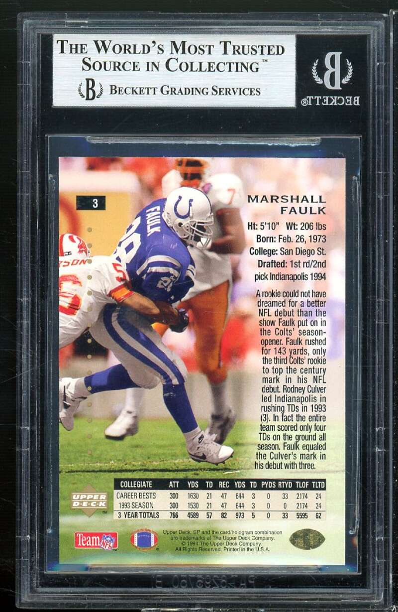 Marshall Faulk Rookie Card 1994 SP #3 BGS 9 Image 2