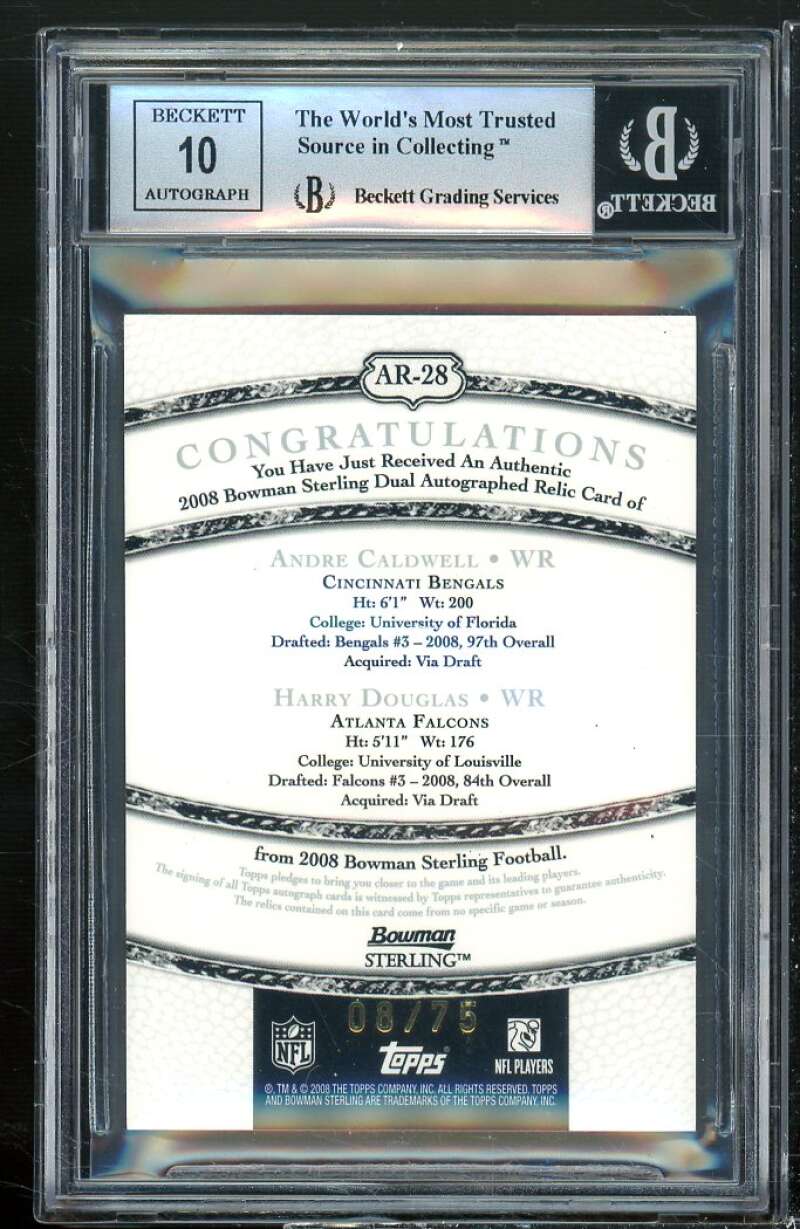 Andre Caldwell/Harry Douglas RC 2008 Bowman Sterling Dual Gold Auto #28 BGS 8 Image 2