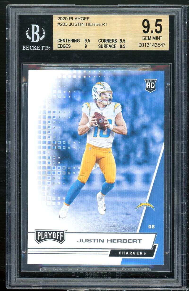 Justin Herbert Rookie Card 2020 Panini Playoff #203 BGS 9.5 (9.5 9.5 9 9.5) Image 1