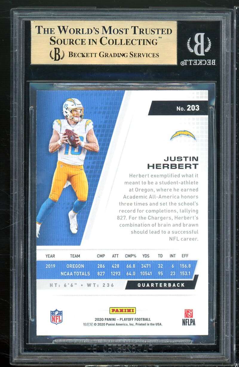 Justin Herbert Rookie Card 2020 Panini Playoff #203 BGS 9.5 (9.5 9.5 9 9.5) Image 2