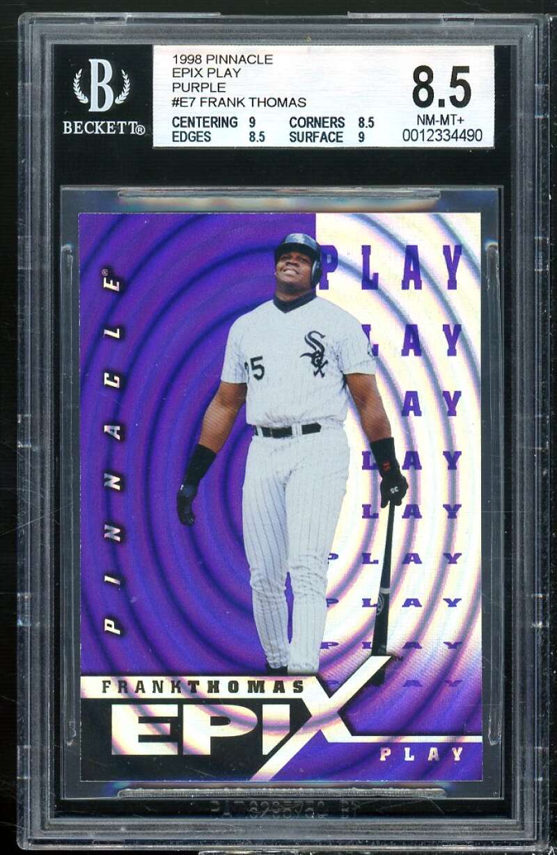 Frank Thomas Card 1998 Pinnacle Epix Play Purple #E7 BGS 8.5 (9 8.5 8.5 9) Image 1