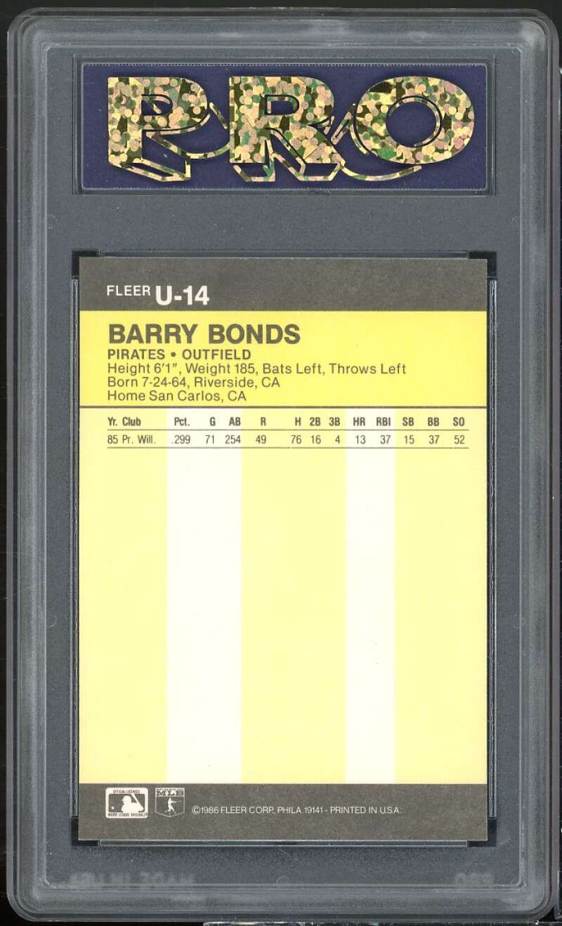 Barry Bonds Rookie Card 1986 Fleer Update #U-14 PRO 9.8 Near Gem Image 2