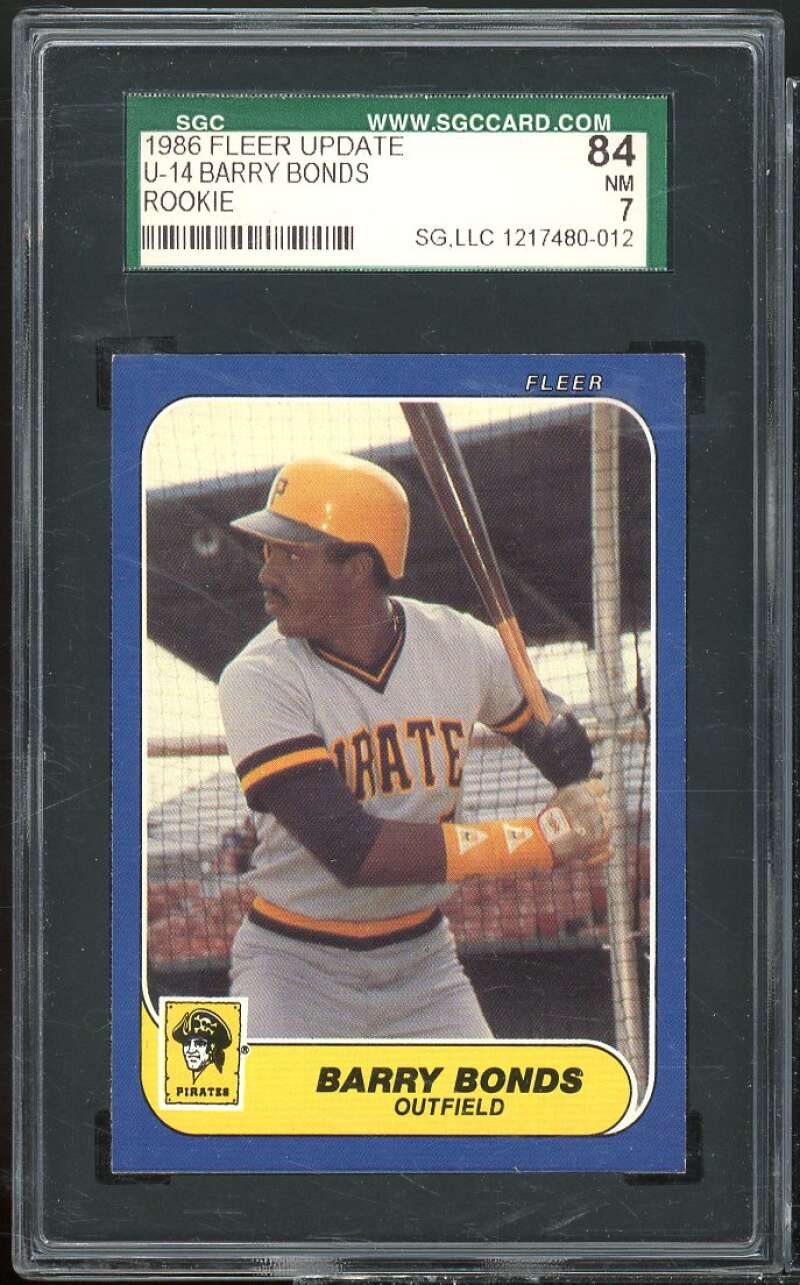 Barry Bonds Rookie Card 1986 Fleer Update #U-14 SGC 84 7 NM Image 1