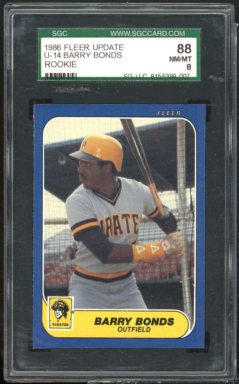 Barry Bonds Rookie Card 1986 Fleer Update #U-14 SGC 88 8 NM-MT Image 1