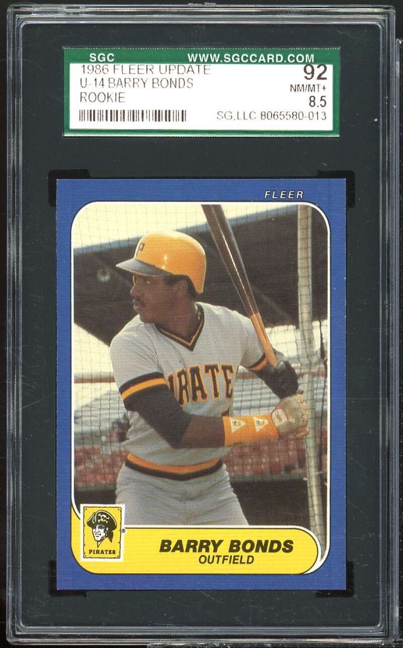 Barry Bonds Rookie Card 1986 Fleer Update #U-14 SGC 92 8.5 NM-MT+ Image 1