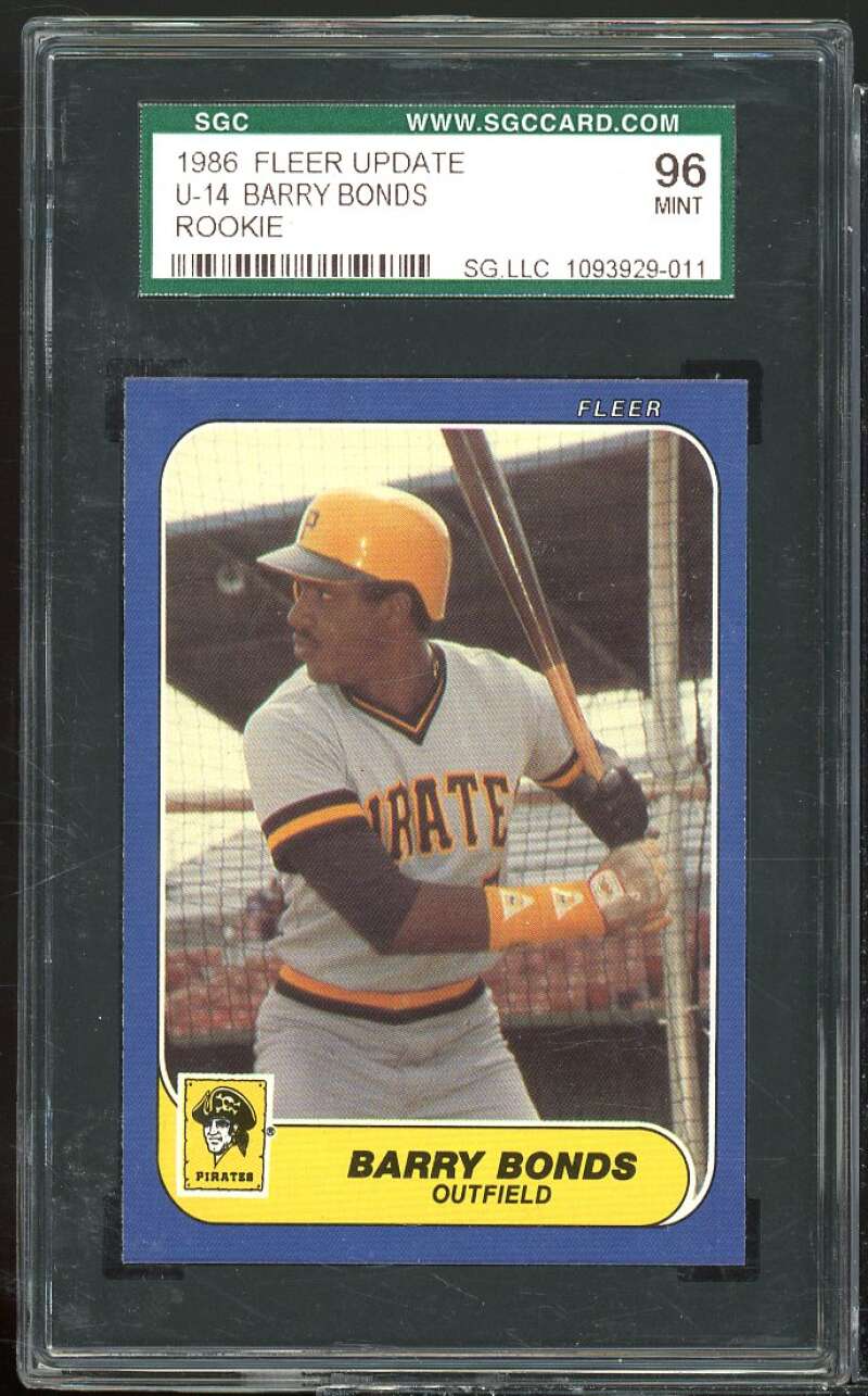 Barry Bonds Rookie Card 1986 Fleer Update #U-14 SGC 96 9 Mint Image 1