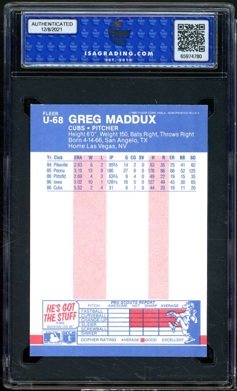 Greg Maddux Rookie Card 1987 Fleer Update #U-68 ISA 8.5 NM-MT+ Image 2