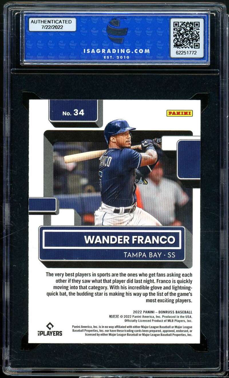 Wander Franco Rookie Card 2022 Panini Donruss #34 ISA 8.5 NM-MT+ Image 2