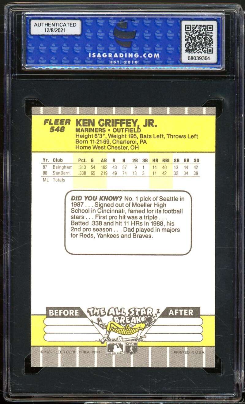 Ken Griffey Jr. Rookie Card 1989 Fleer #548 ISA 9 MINT Image 2