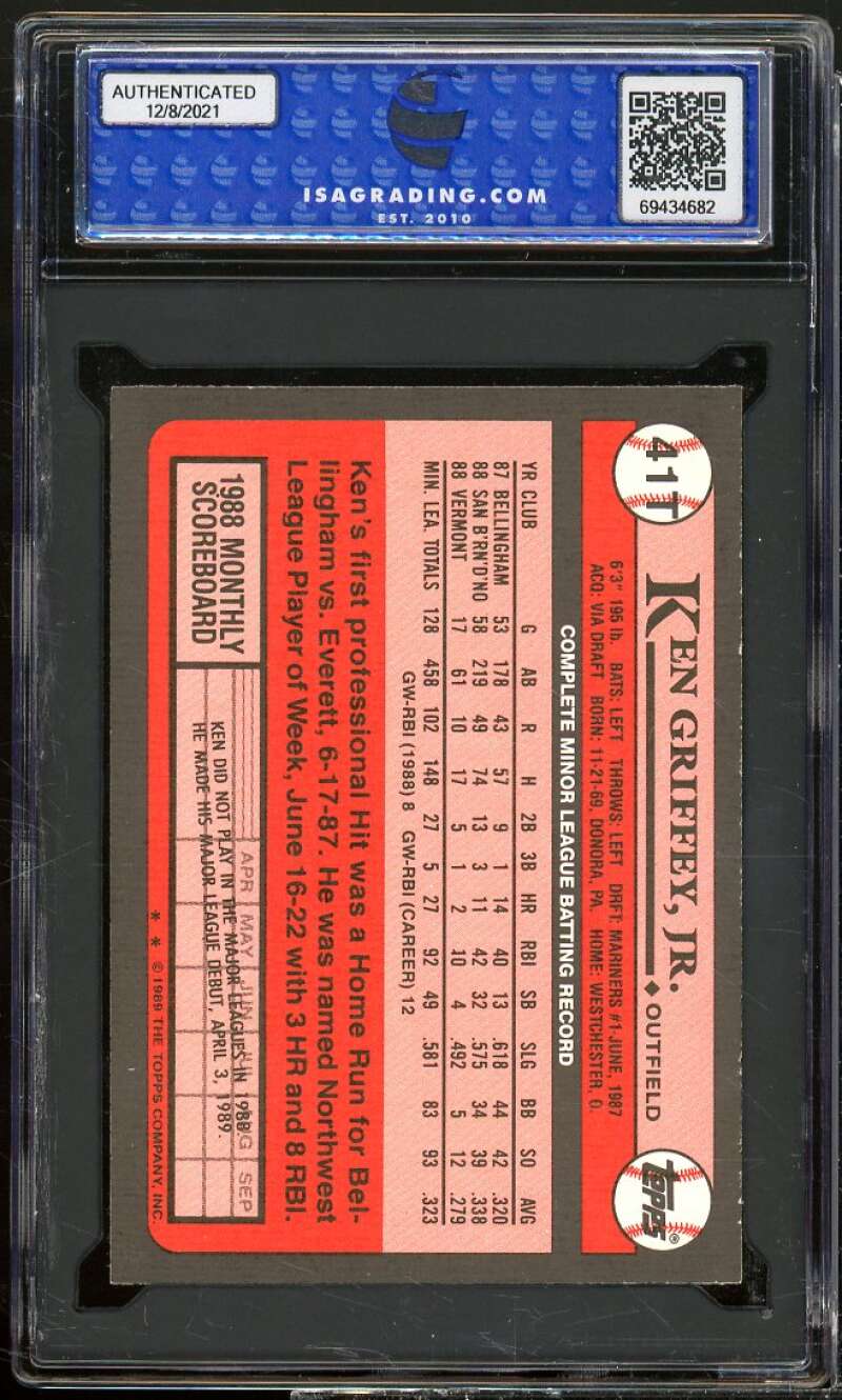 Ken Griffey Rookie Card 1989 Topps Traded #41T ISA 9 MINT Image 2