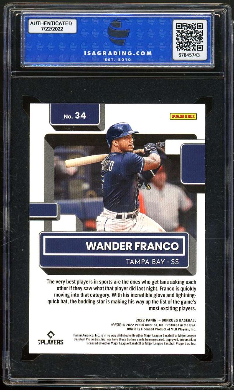 Wander Franco Rookie Card 2022 Panini Donruss #34 ISA 9 MINT Image 2