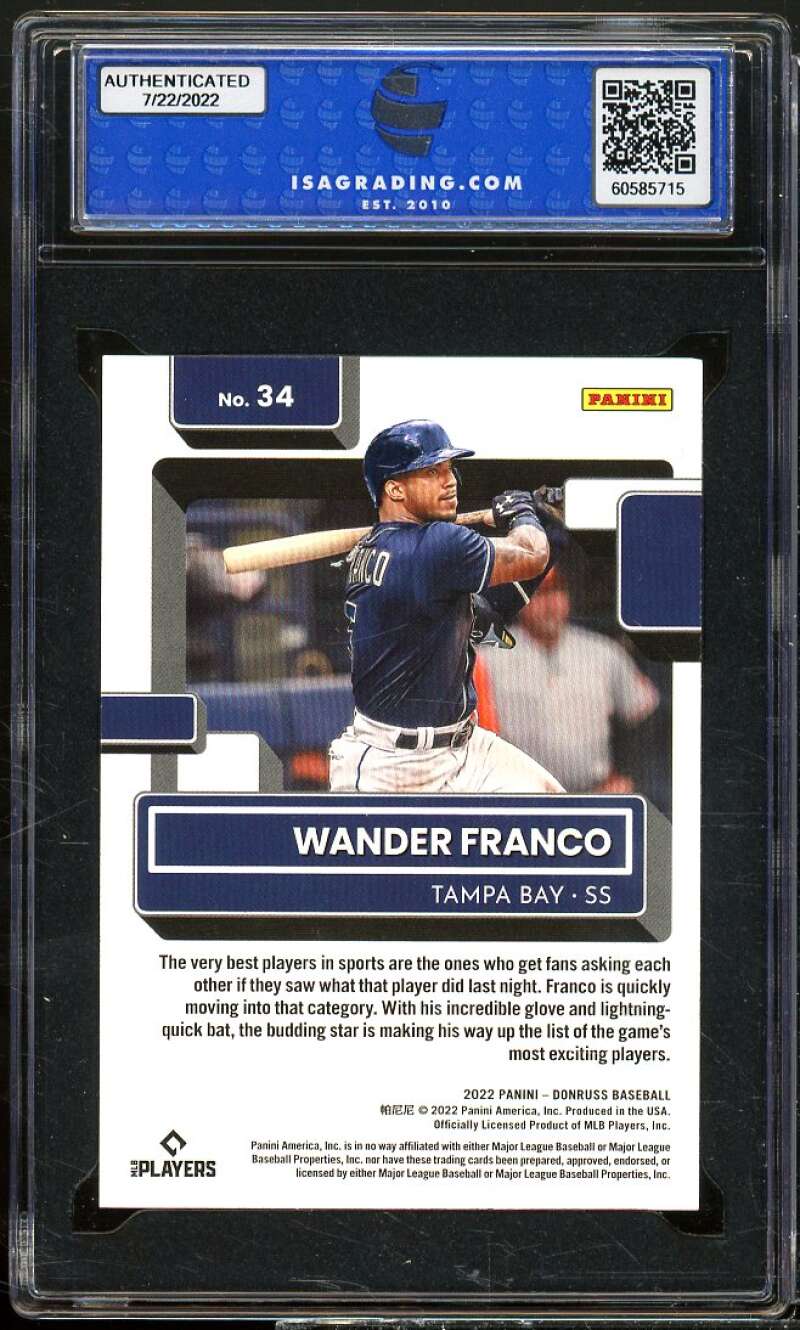 Wander Franco Rookie Card 2022 Panini Donruss #34 ISA 10 GEM MT Image 2