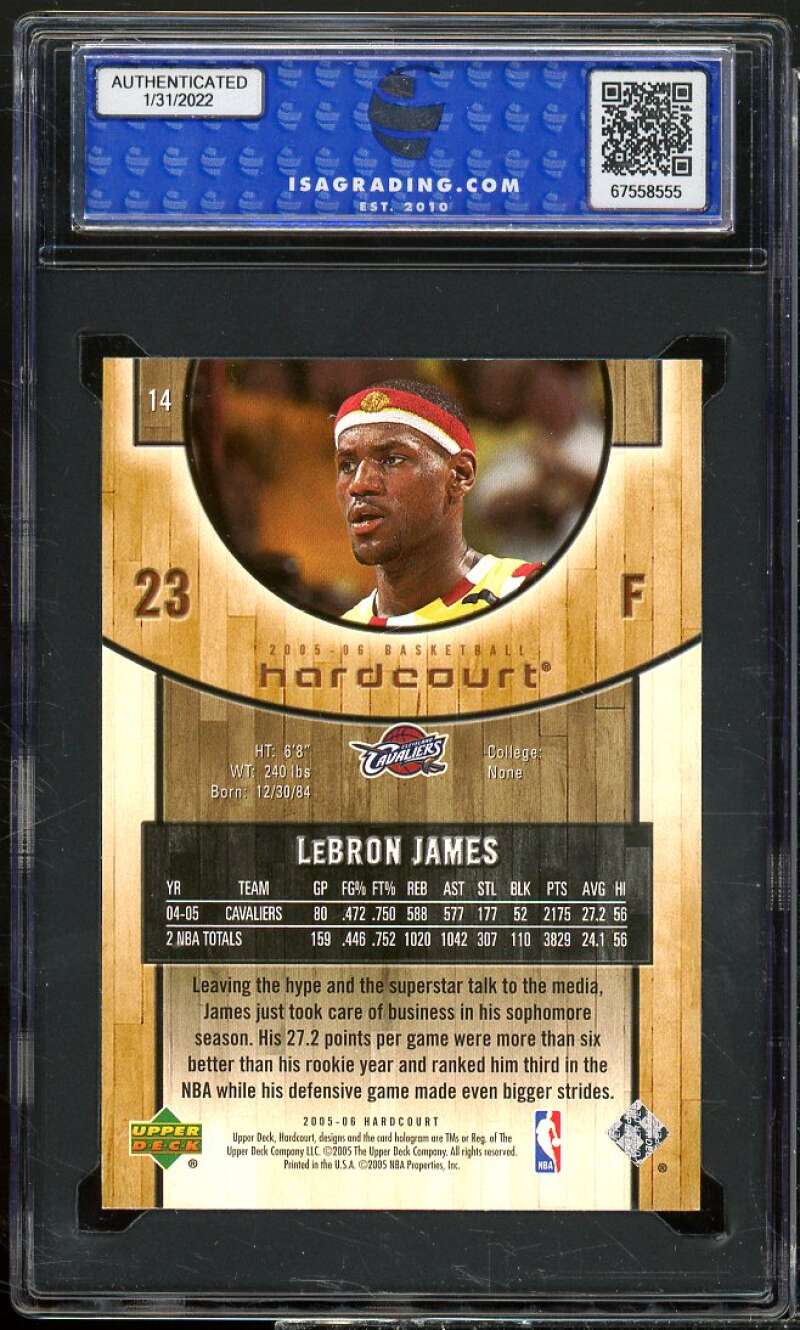 LeBron James Rookie 2005-06 Upper Deck Hardcourt #14 ISA 9 MINT Image 2