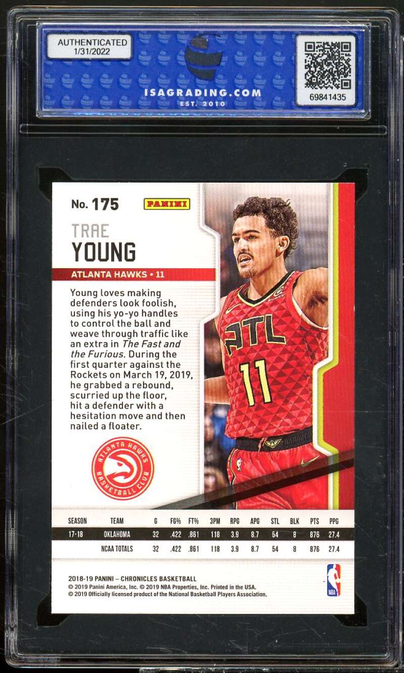 Trae Young Rookie Card 2018-19 Panini Chronicles Playoff #175 ISA 9 MINT Image 2