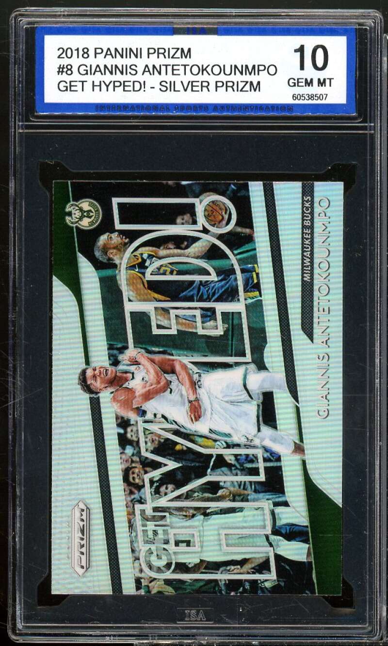 Giannis Antetokounmpo 2018-19 Panini Prizm Get Hyped! Silver #8 ISA 10 GEM MINT Image 1