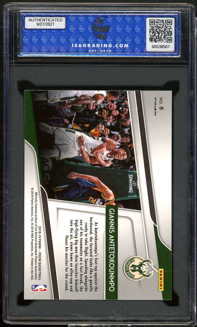 Giannis Antetokounmpo 2018-19 Panini Prizm Get Hyped! Silver #8 ISA 10 GEM MINT Image 2