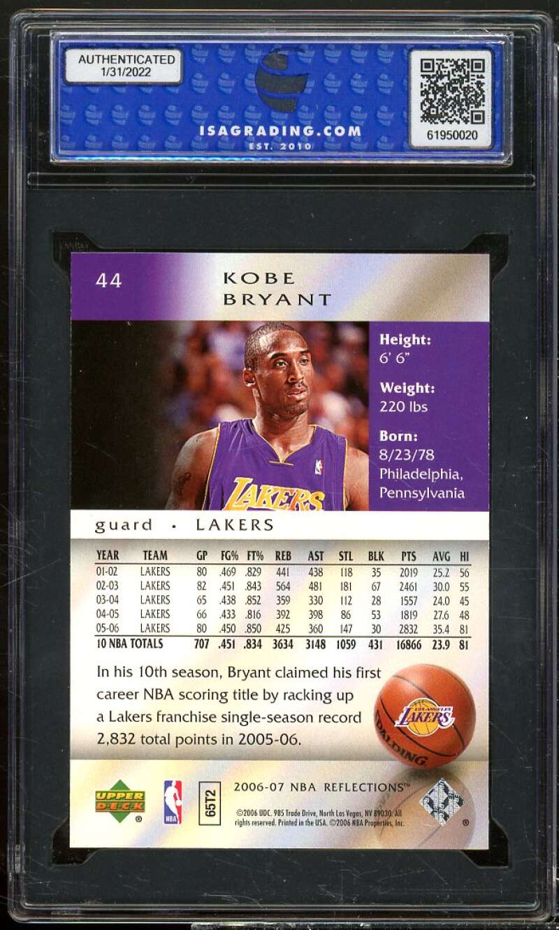 Kobe Bryant Card 2006-07 Upper Deck Reflections #44 ISA 10 GEM MINT Image 2