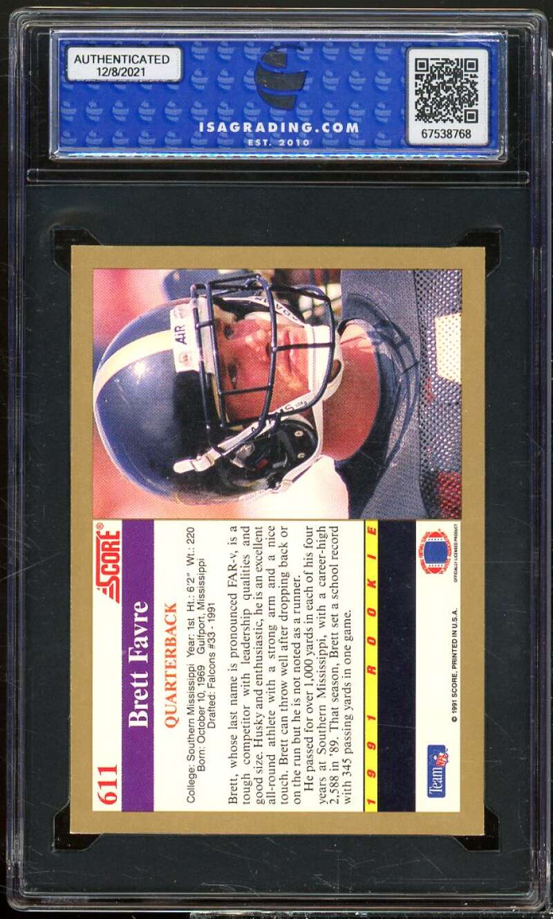 Brett Favre Rookie Card 1991 Score #611 ISA 8.5 NM-MT+ Image 2