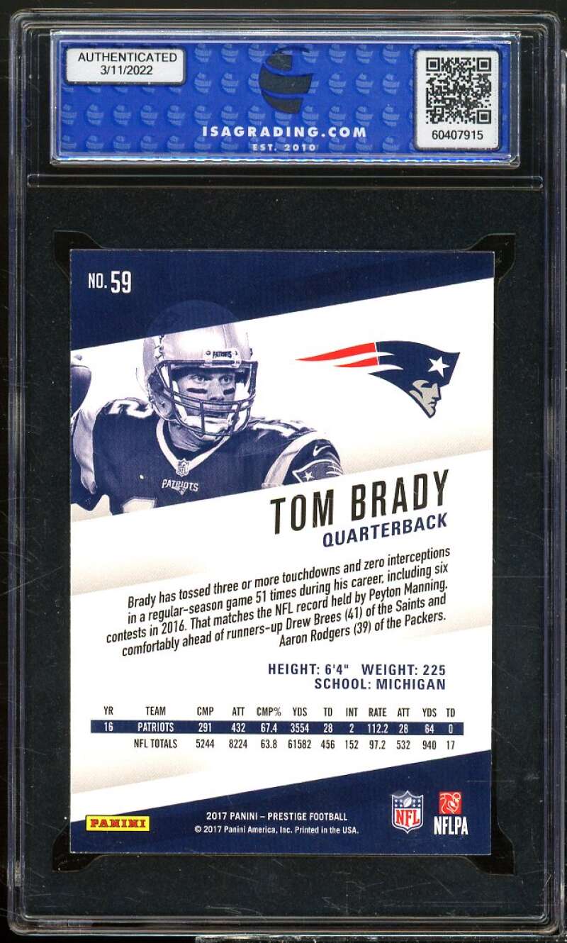 Tom Brady Card 2017 Panini Prestige #59 ISA 9 MINT Image 2