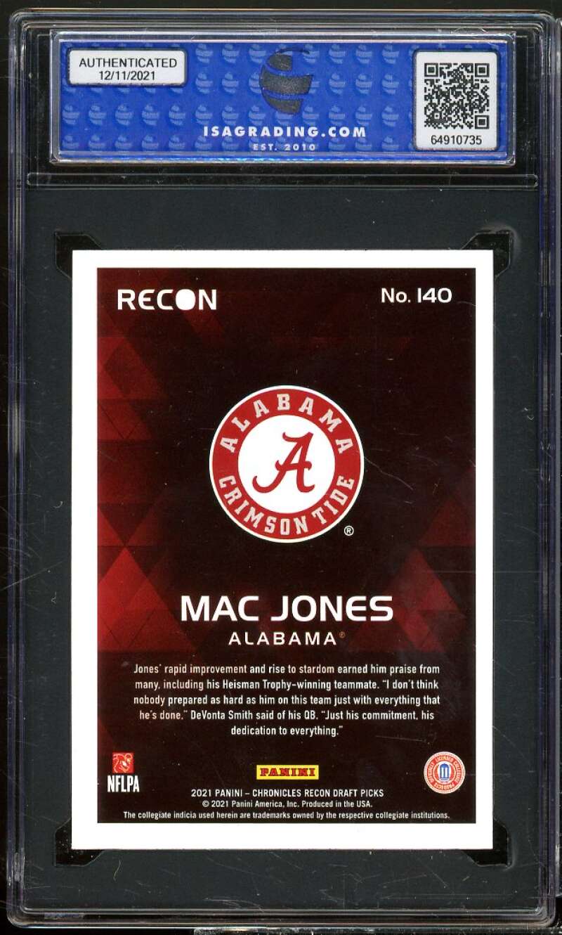 Mac Jones Rookie Card 2021 Panini Chronicles D.P. Recon #140 ISA 10 GEM MINT Image 2