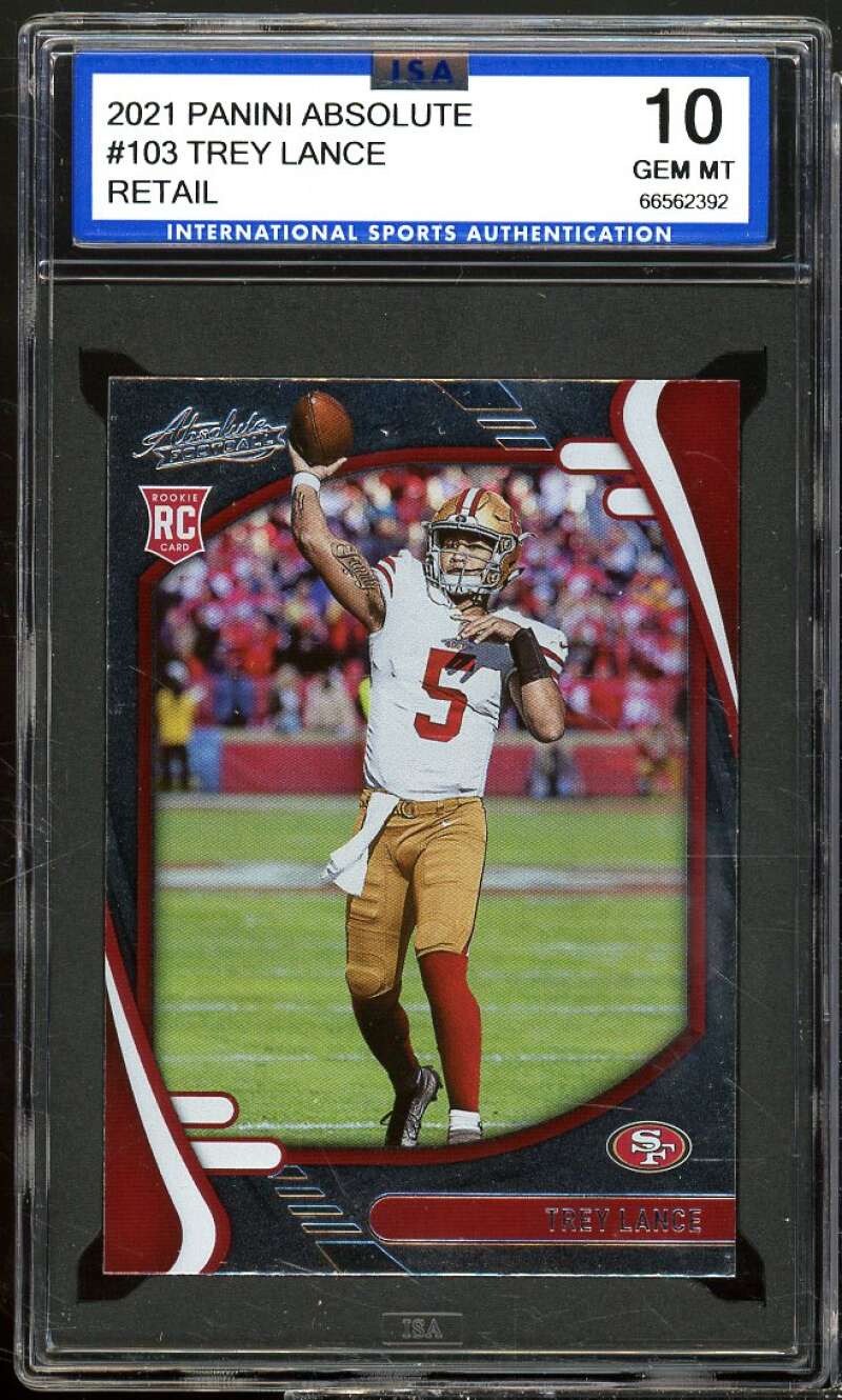 Trey Lance Rookie Card 2021 Panini Absolute Retail #103 ISA 10 GEM MINT Image 1