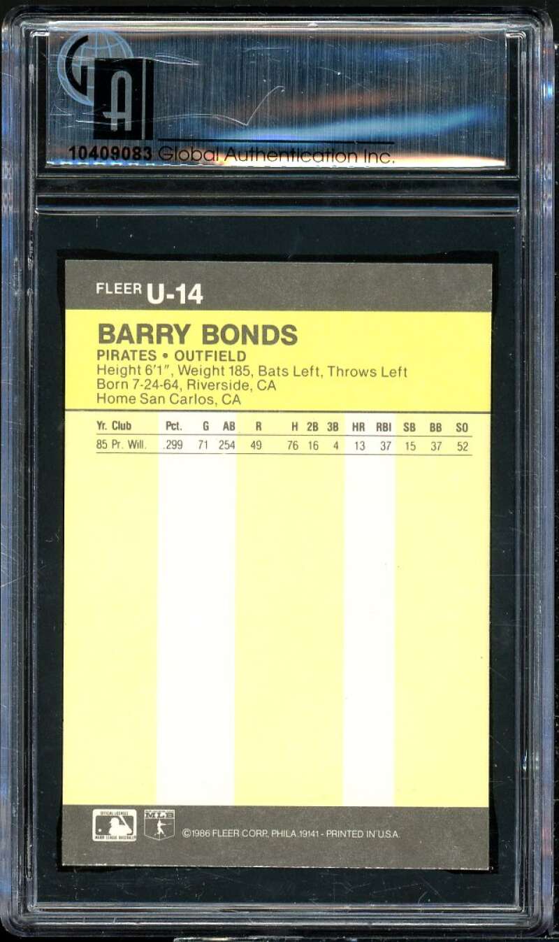 Barry Bonds Rookie Card 1986 Fleer Update #U-14 GA 8.5 NM-MT+ Image 2