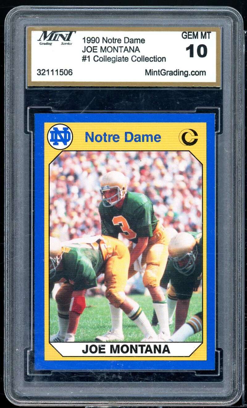 Joe Montana Card 1990 Notre Dame Collegiate Collection #1 MINT 10 GEM MT Image 1