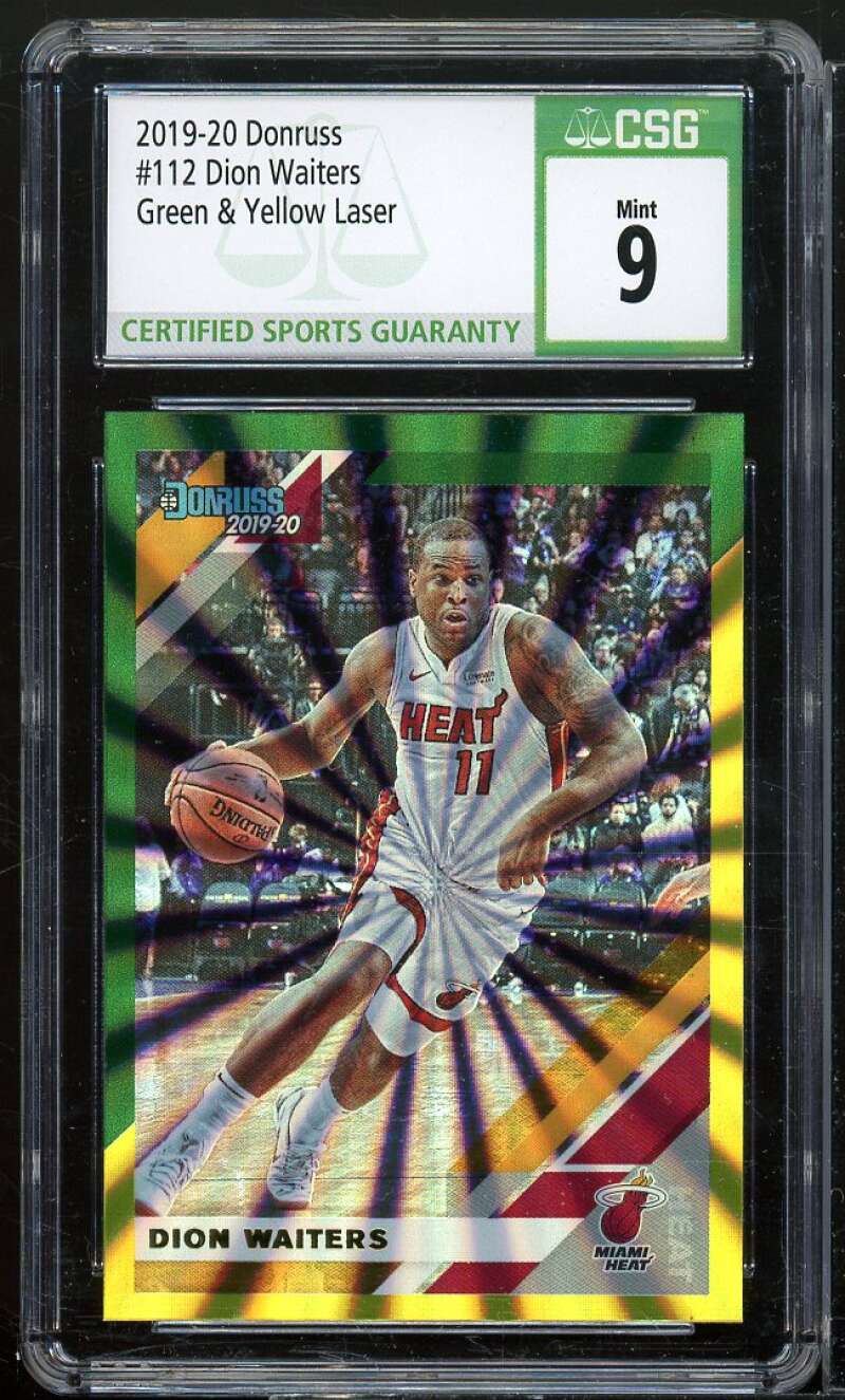 Dion Waiters Card 2019-20 Donruss Holo Green and Yellow Laser #112 CGS 9 MINT Image 1