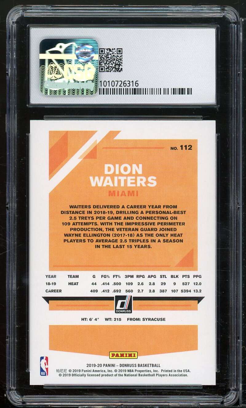 Dion Waiters Card 2019-20 Donruss Holo Green and Yellow Laser #112 CGS 9 MINT Image 2