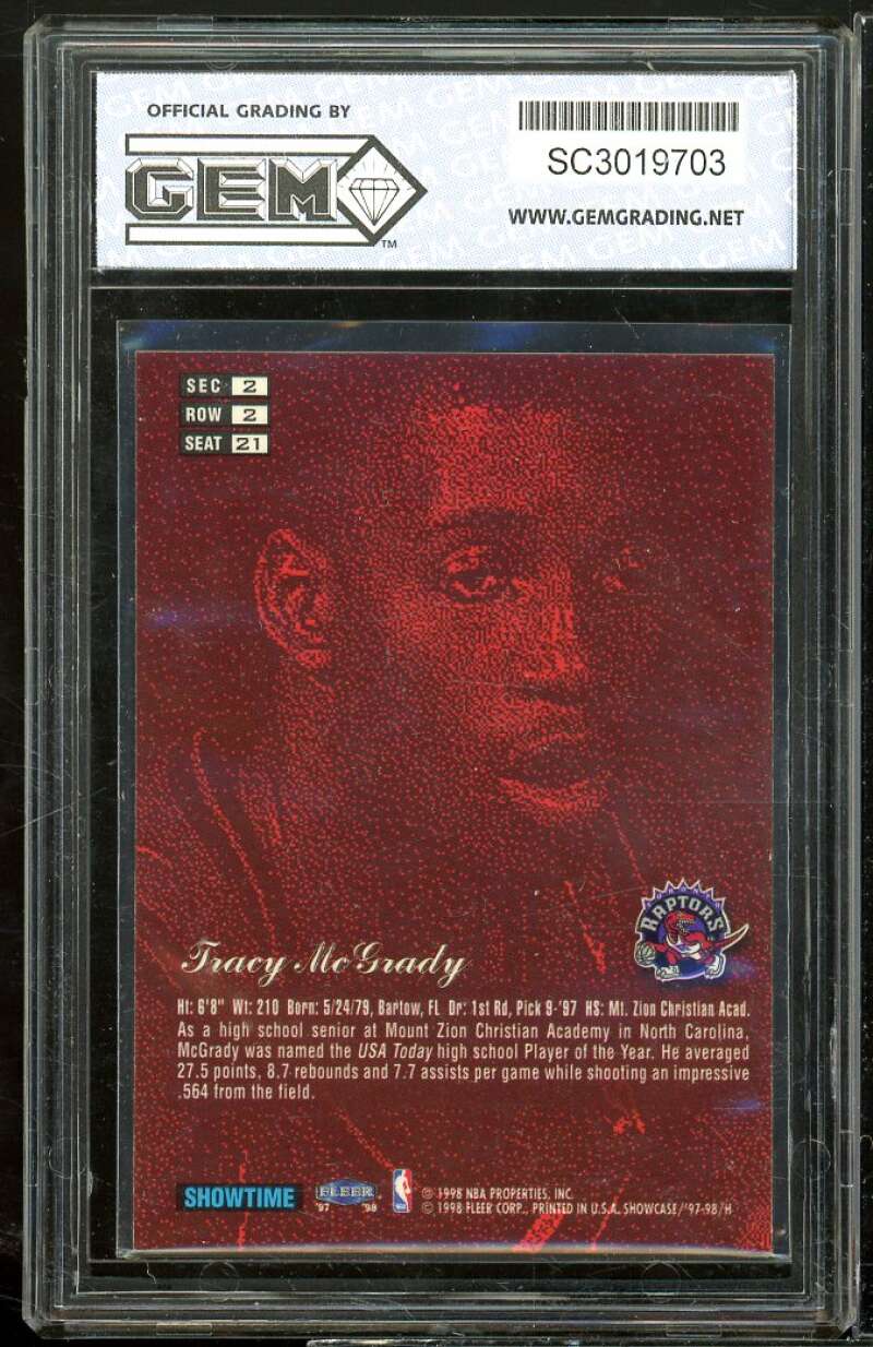 Tracy Mcgrady Rookie 1997-98 Flair Showcase Row 2 #21 GEM GRADING 10 GEM MT Image 2