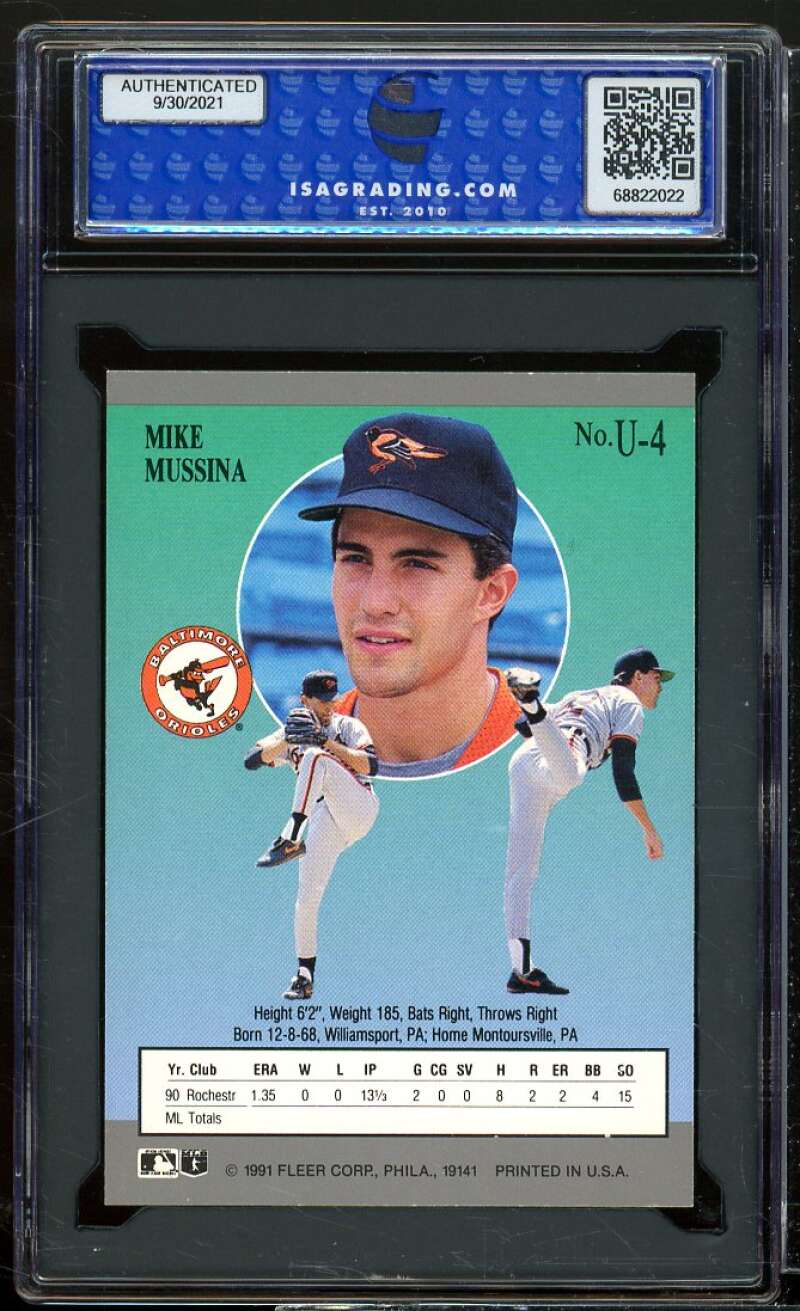 Mike Mussina Rookie Card 1991 Ultra Update #U-4 ISA 10 GEM MT Image 2