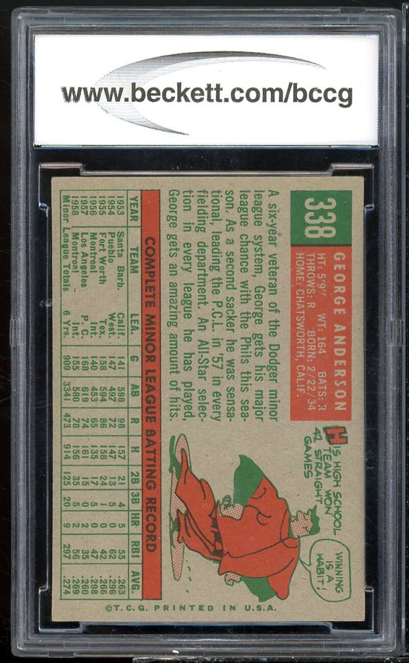 1959 Topps #338 George Anderson Rookie Card BCCG 9 Near Mint+ Image 2