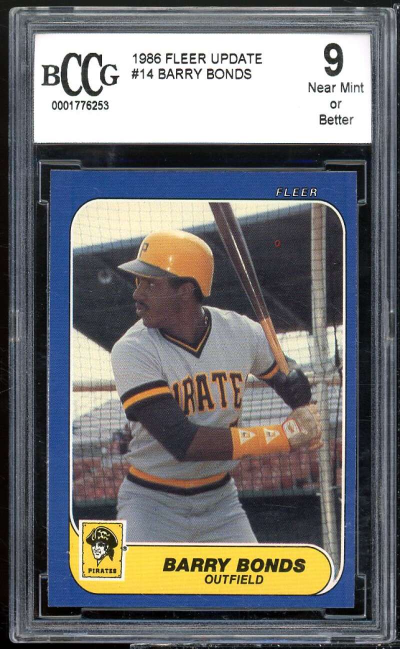 1986 Fleer Update #U-14 Barry Bonds Rookie Card BCCG 9 Near Mint+ Image 1