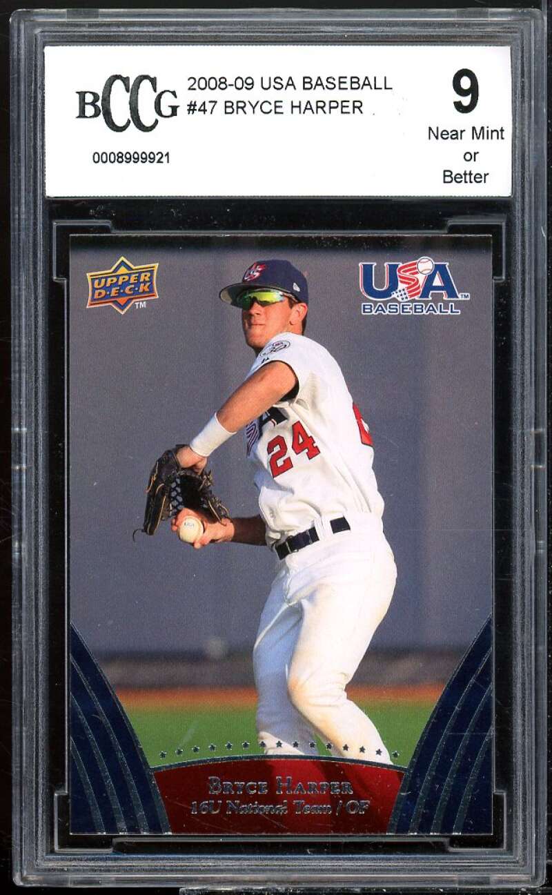 2008-09 USA Baseball #47 Bryce Harper Rookie Card BCCG 9 Near Mint+ Image 1