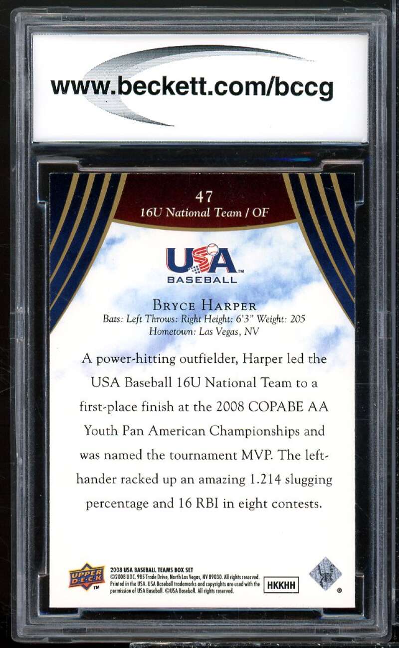 2008-09 USA Baseball #47 Bryce Harper Rookie Card BCCG 9 Near Mint+ Image 2