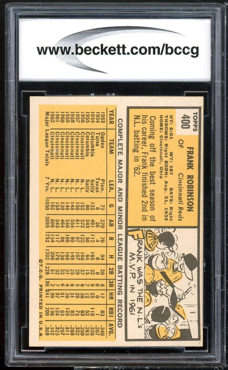 1963 Topps #400 Frank Robinson Card BCCG 9 Near Mint+ Image 2