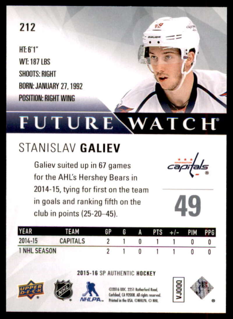 Stanislav Galiev RC Rookie Card 2015-16 SP Authentic #212  Image 2