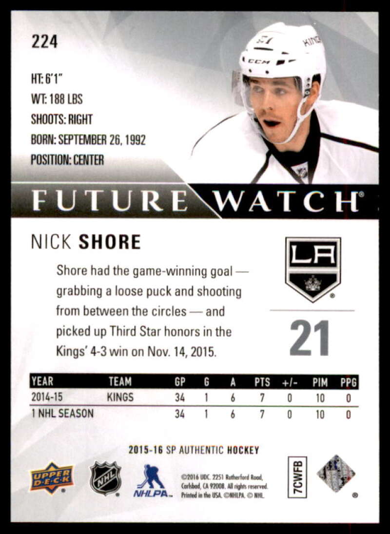 Nick Shore RC Rookie Card 2015-16 SP Authentic #224  Image 2