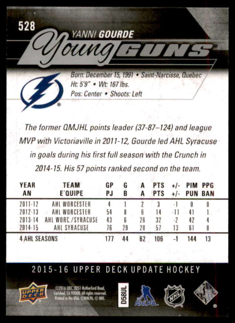 Yanni Gourde YG RC Rookie Card 2015-16 Upper Deck #528  Image 2