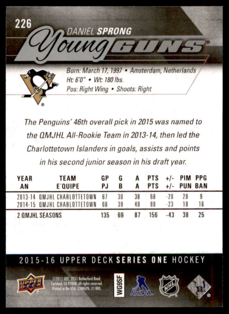 Daniel Sprong YG RC Rookie Card 2015-16 Upper Deck #226  Image 2