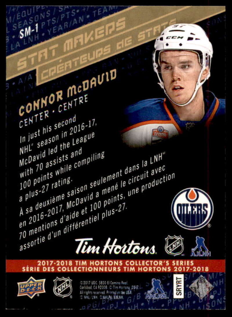 Connor McDavid Card 2017-18 Upper Deck Tim Hortons Stat Makers #SM1  Image 2