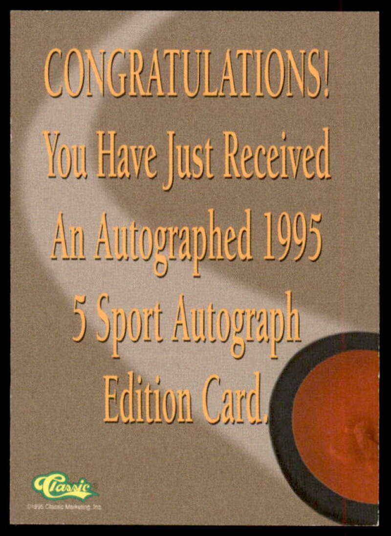 Radek Dvorak Card 1995 Classic Five Sport Autographs #156  Image 2