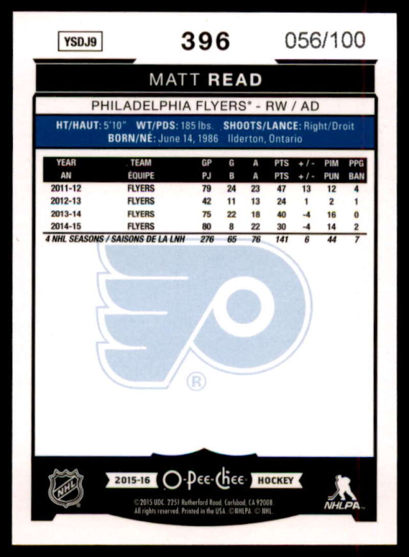 Matt Read Rookie Card 2015-16 O-Pee-Chee Rainbow Black #396  Image 2